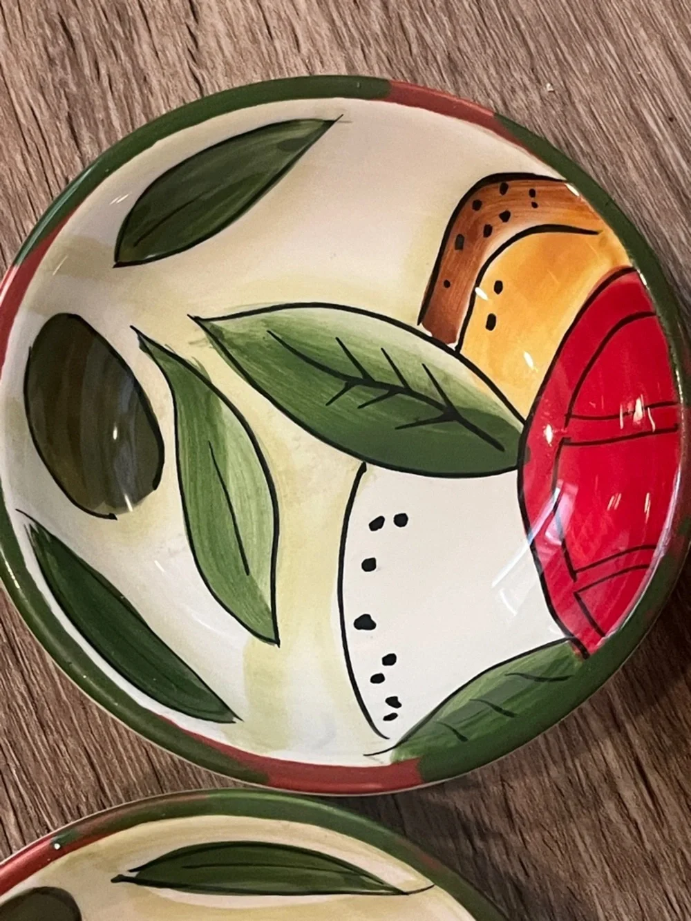 Pampered Chef Hand-Painted Citrus Leaf Ceramic Dipping Bowls - Set of 4